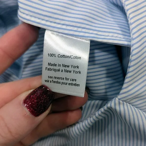 CAROLINE CONSTAS Like New Adrie Striped Ruffle Blouse L Blue White Sleeveless - Picture 12 of 14